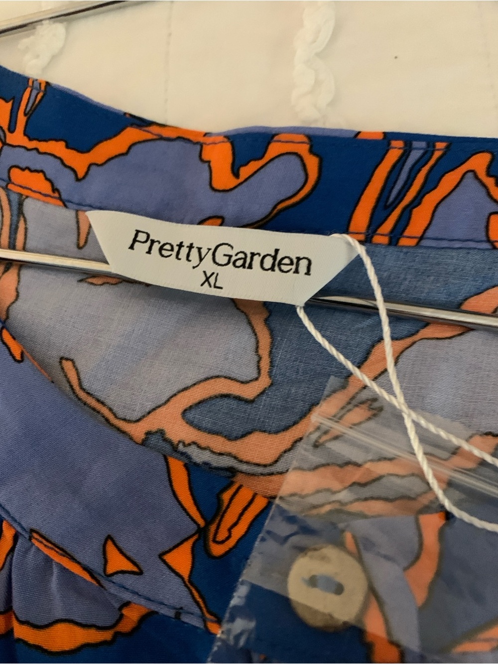 Blue & Orange Printed Button-Front Blouse